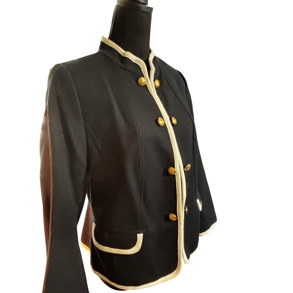 Talbots Petite Black Ivory Military Crest Button Blazer Jacket 12P - Picture 5 of 16